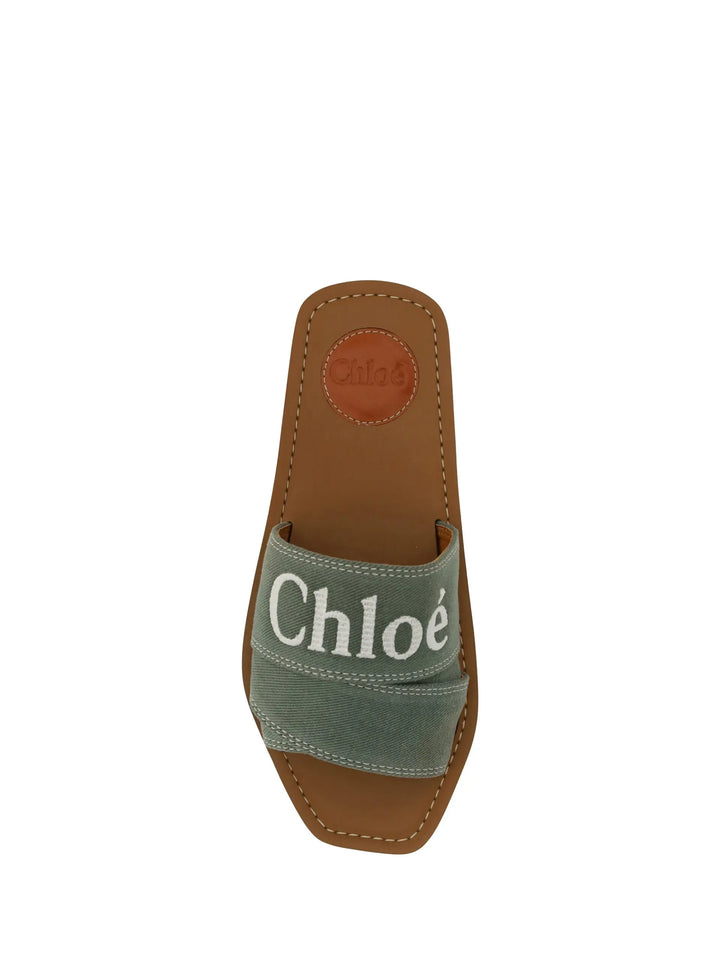 Forest Green Cotton Slides Woody Sandals Chloé