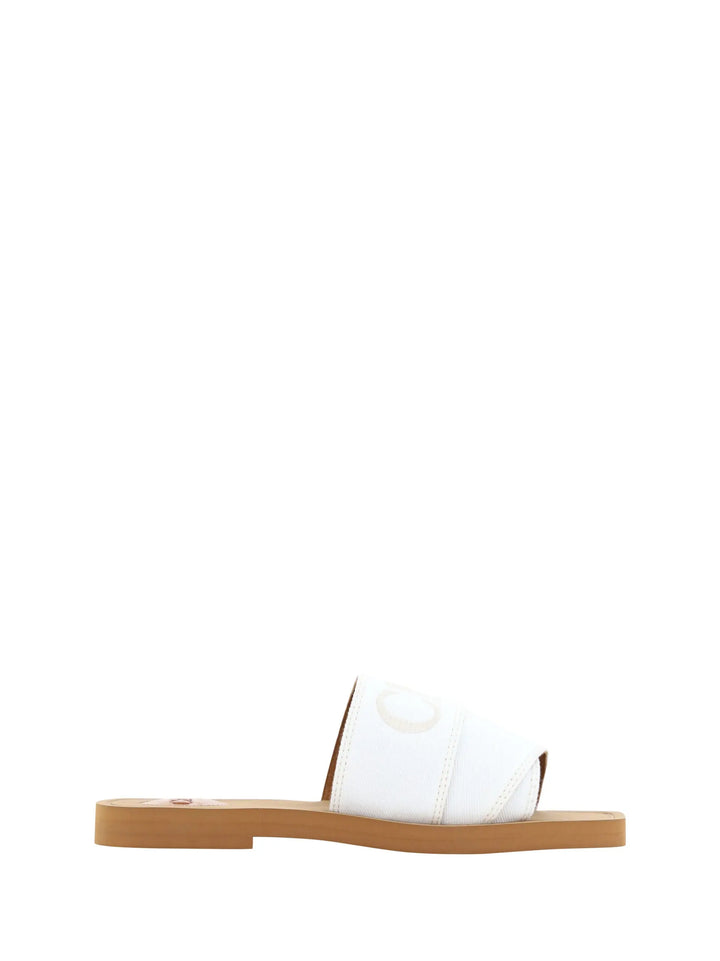 White Cotton Slides Woody Sandals Chloé