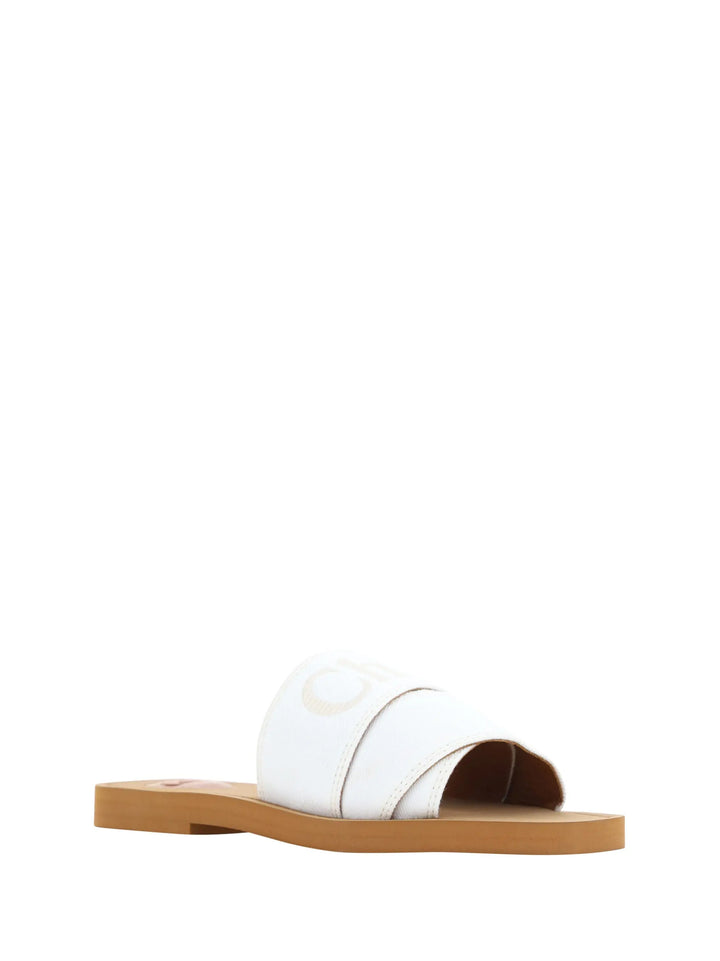 White Cotton Slides Woody Sandals Chloé
