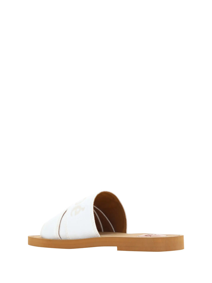 White Cotton Slides Woody Sandals Chloé