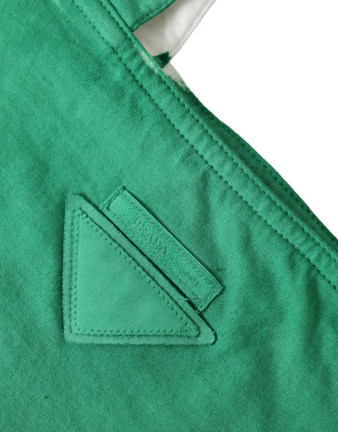 Green Jersey Fabric Logo Shoulder Shopping Tote Shopping Bag Prada