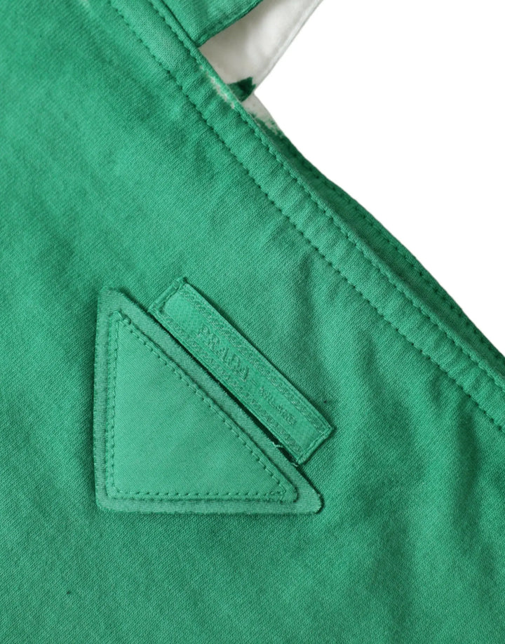 Green Jersey Fabric Logo Shoulder Shopping Tote Shopping Bag Prada