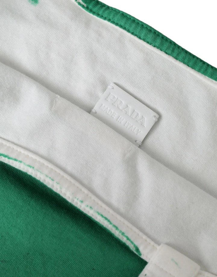 Green Jersey Fabric Logo Shoulder Shopping Tote Shopping Bag Prada