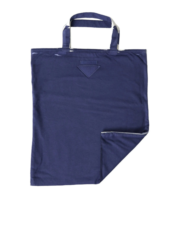 Blue Jersey Fabric Logo Shoulder Shopping Tote Shopping Bag Prada