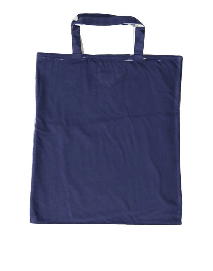 Blue Jersey Fabric Logo Shoulder Shopping Tote Shopping Bag Prada