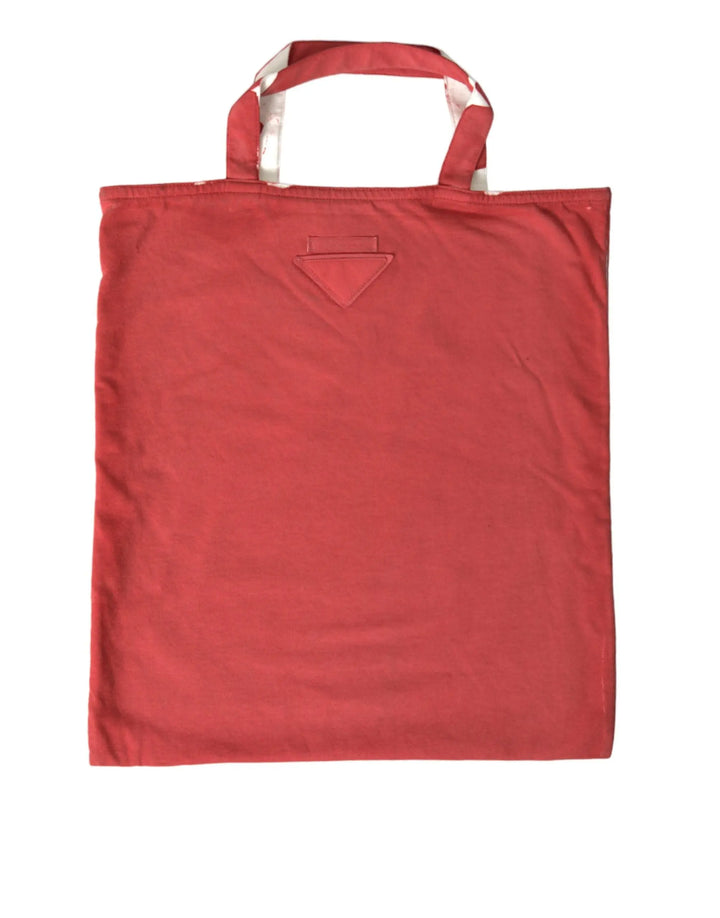 Red Jersey Fabric Logo Shoulder Shopping Tote Bag Prada