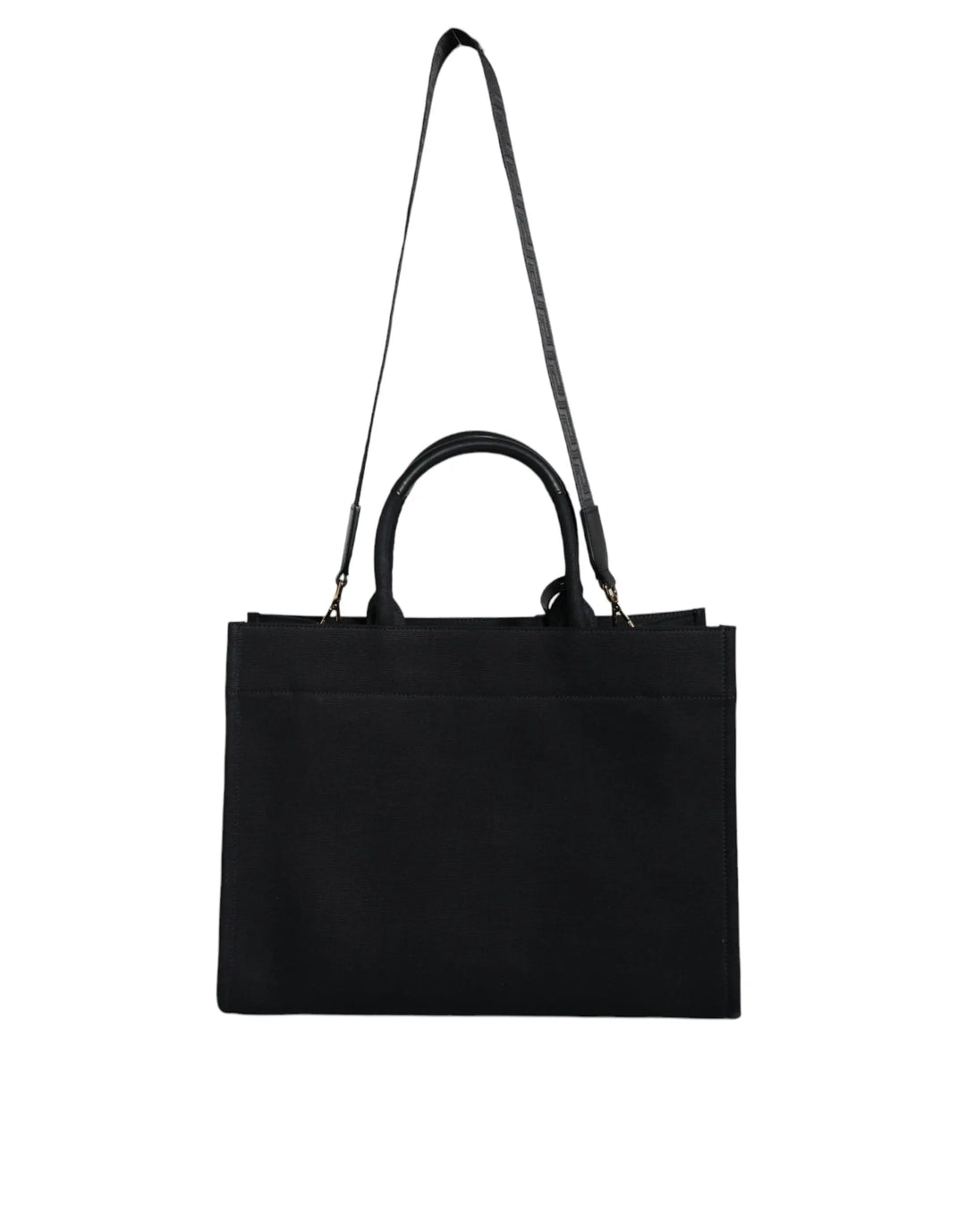 Black Top Handle Canvas Leather Logo Crossbody Tote Bag Versace
