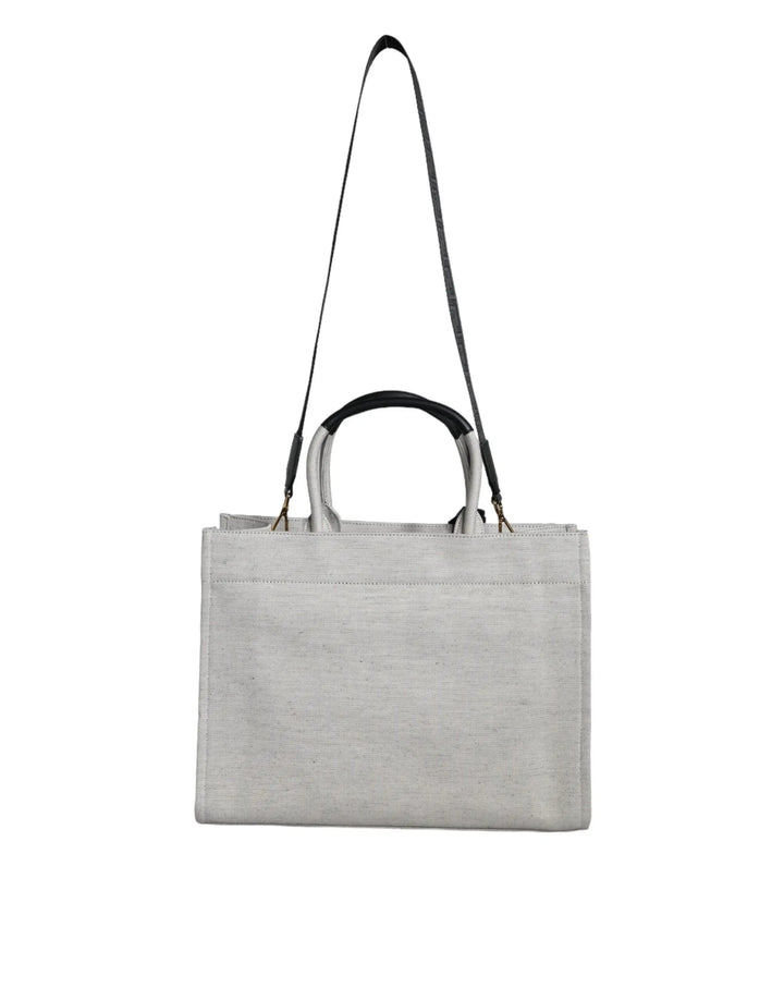 White Top Handle Canvas Leather Logo Crossbody Tote Bag Versace