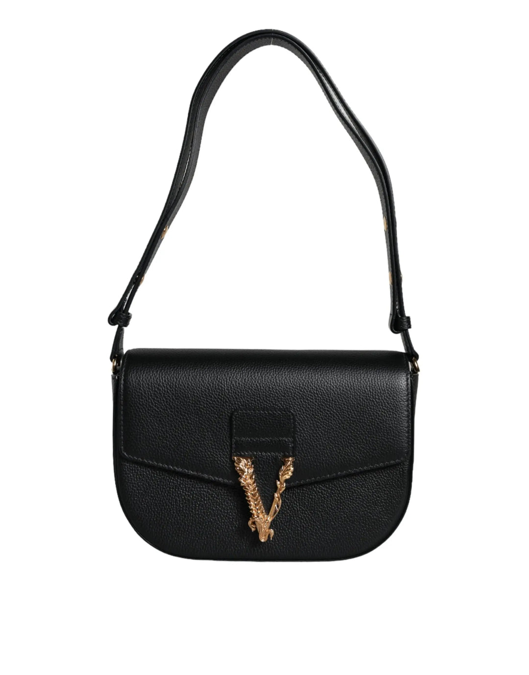 Black Grainy Calf Leather Logo Crossbody Shoulder Bag Versace