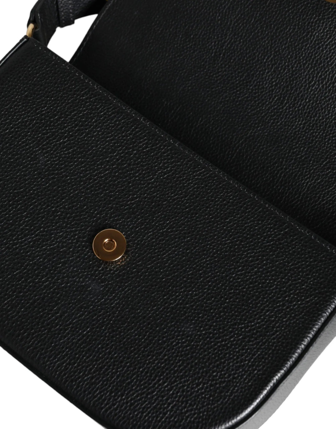 Black Grainy Calf Leather Logo Crossbody Shoulder Bag Versace