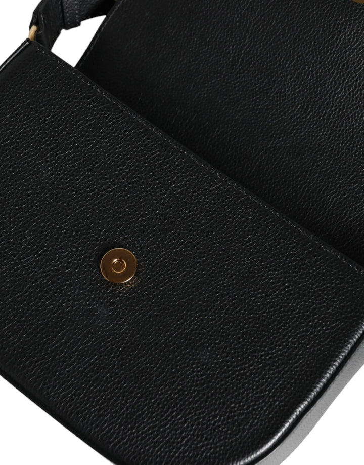 Black Grainy Calf Leather Logo Crossbody Shoulder Bag Versace