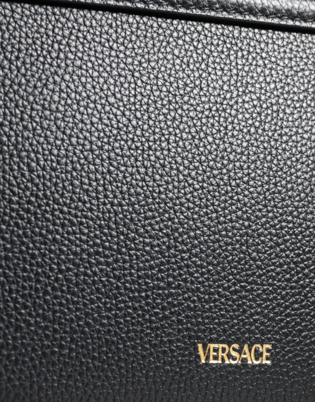 Black Grainy Calf Leather Logo Crossbody Shoulder Bag Versace