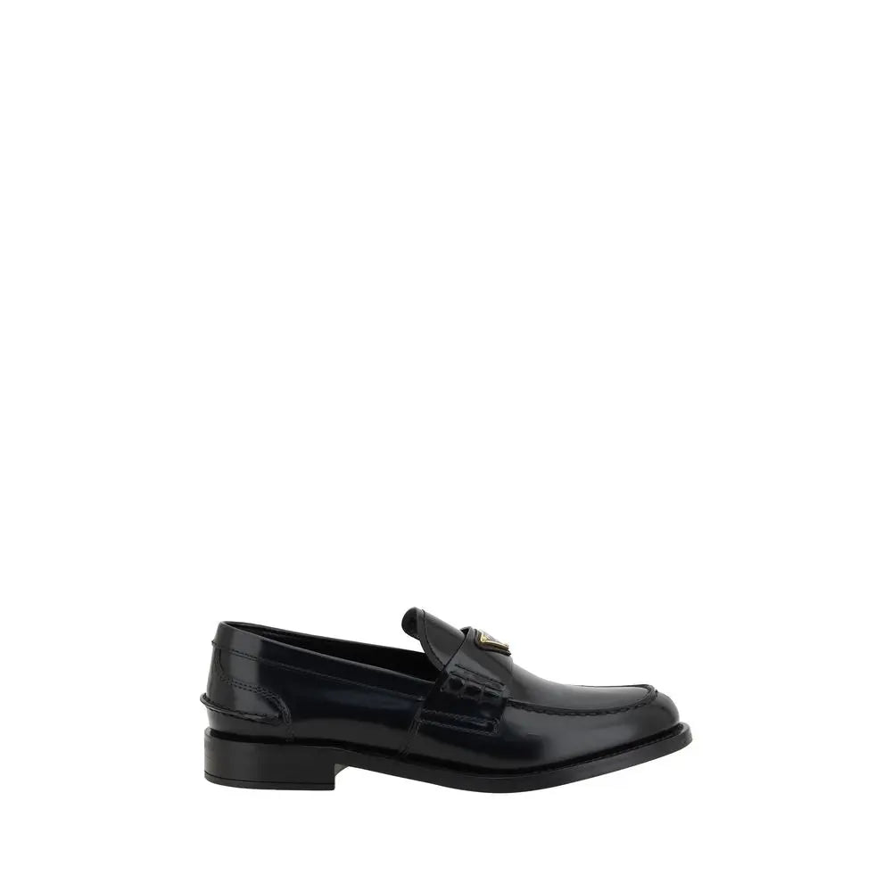 Black Leather Logo Loafers Prada