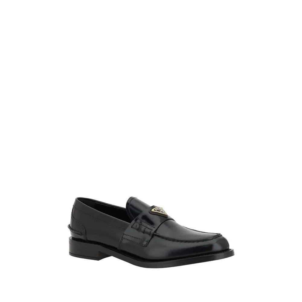 Black Leather Logo Loafers Prada