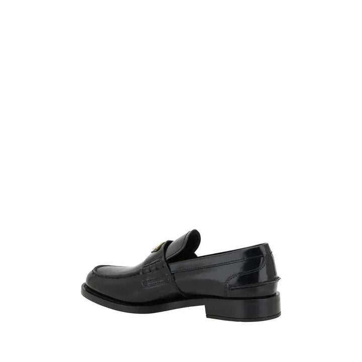 Black Leather Logo Loafers Prada