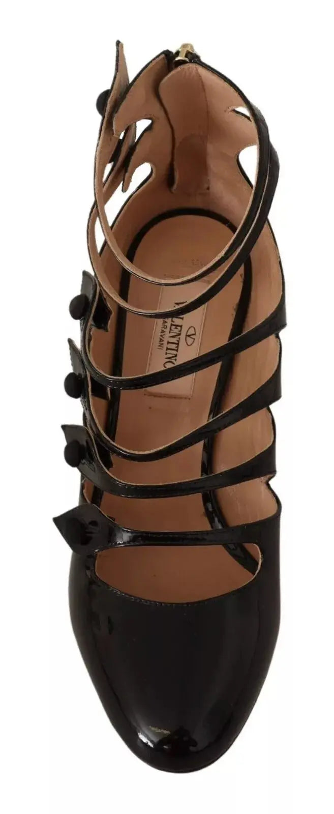 Black Multi Strap Leather Mid Heels Pumps Shoes Valentino