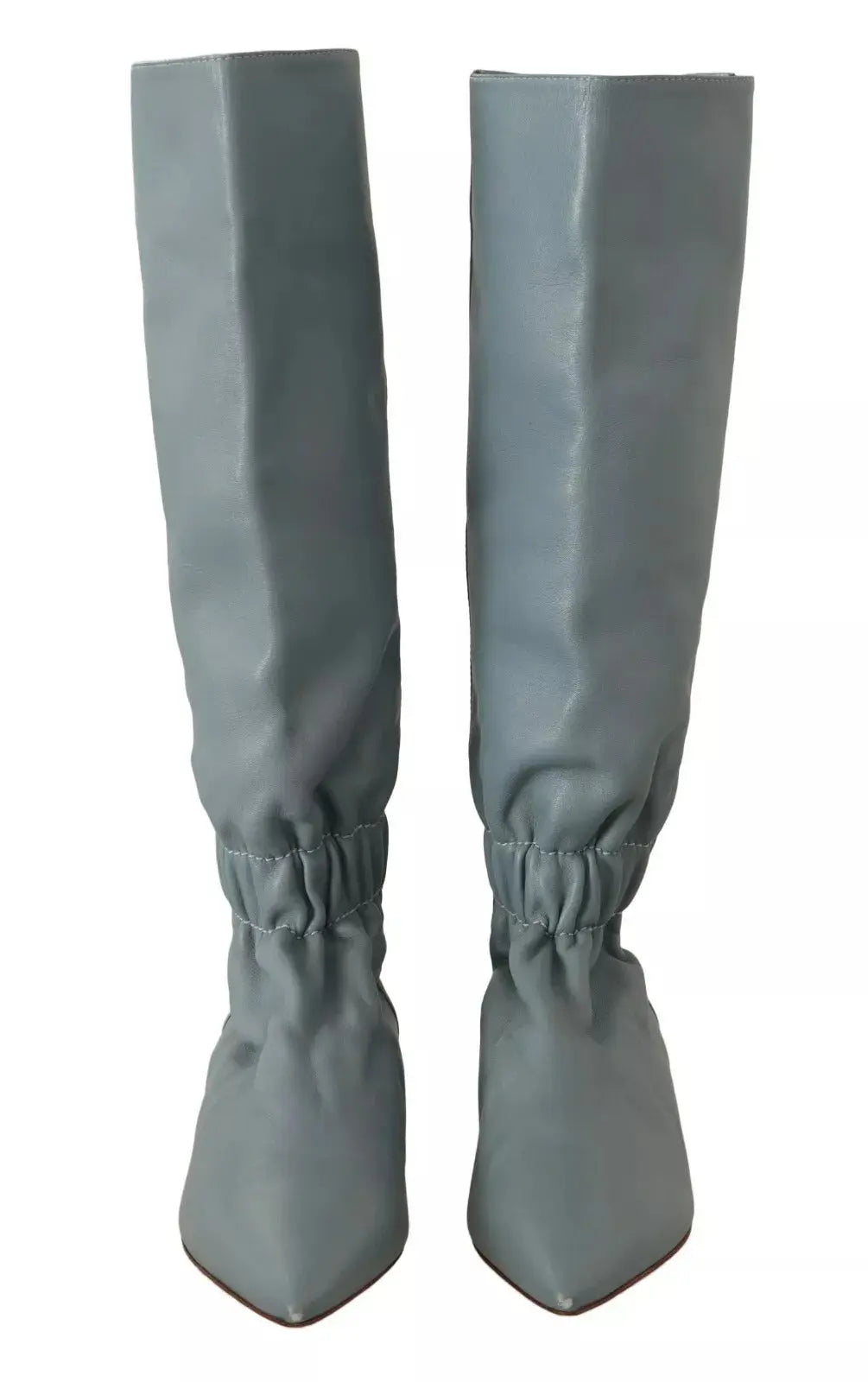 Blue Leather Elastic Flats Pull On Knee High Boots Shoes Valentino