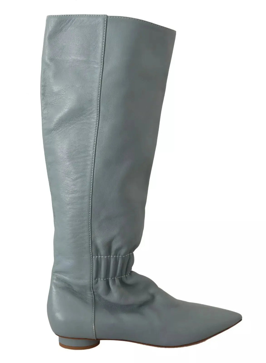 Blue Leather Elastic Flats Pull On Knee High Boots Shoes Valentino