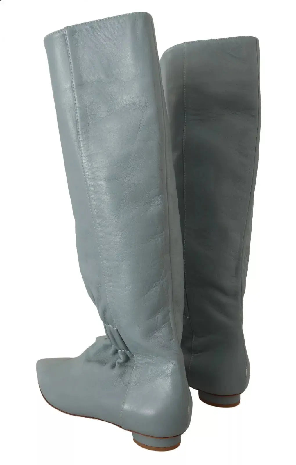 Blue Leather Elastic Flats Pull On Knee High Boots Shoes Valentino