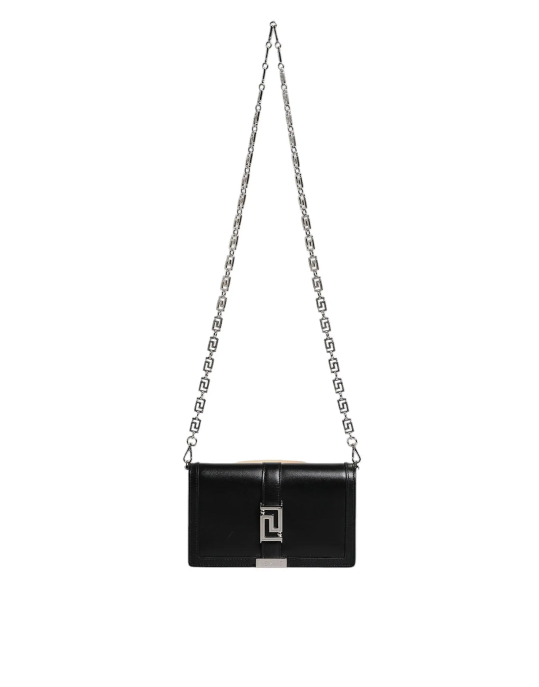Black Calfskin Leather Chain Strap Shoulder Crossbody Bag Versace