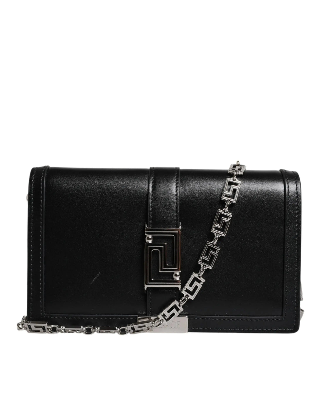 Black Calfskin Leather Chain Strap Shoulder Crossbody Bag Versace