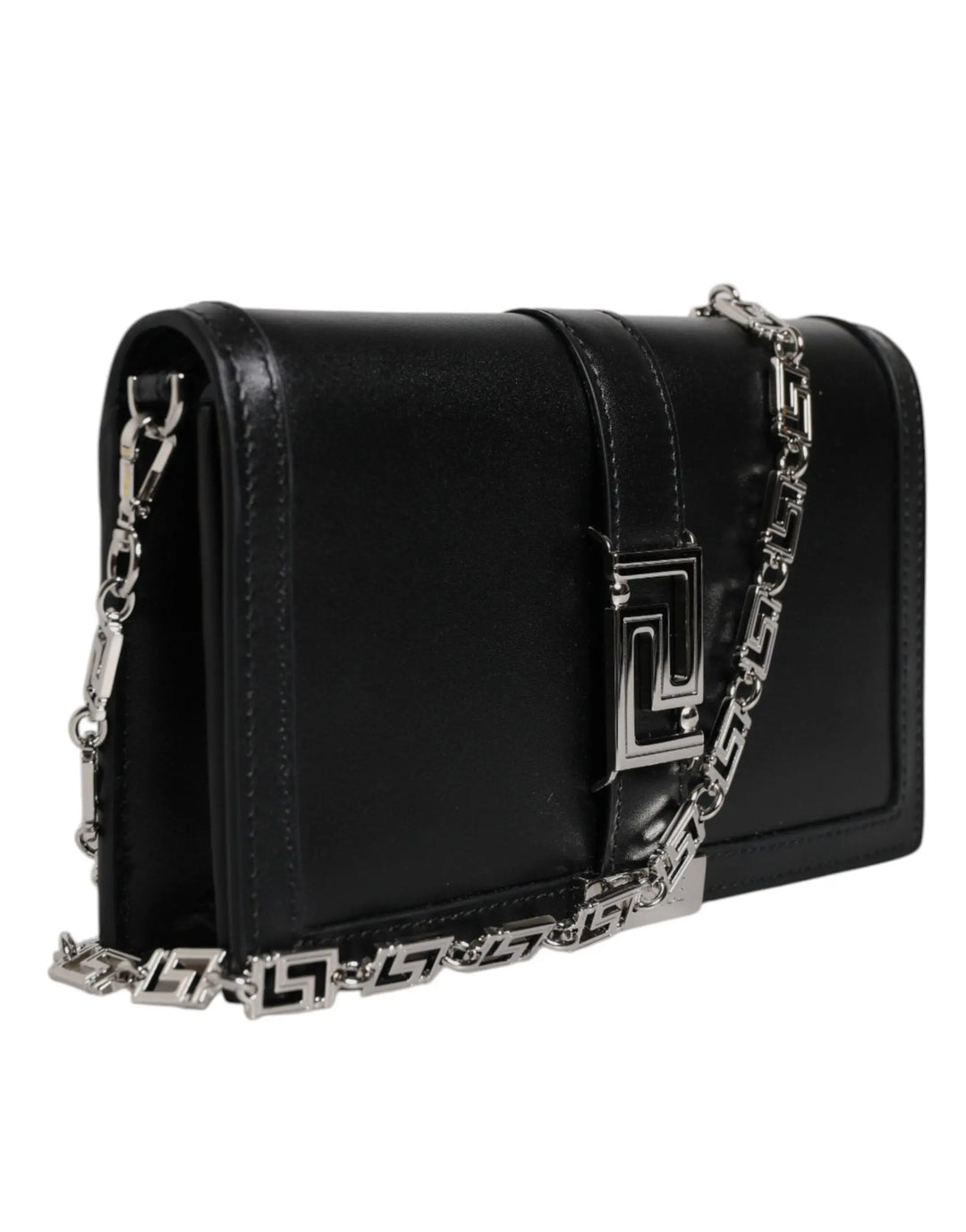 Black Calfskin Leather Chain Strap Shoulder Crossbody Bag Versace