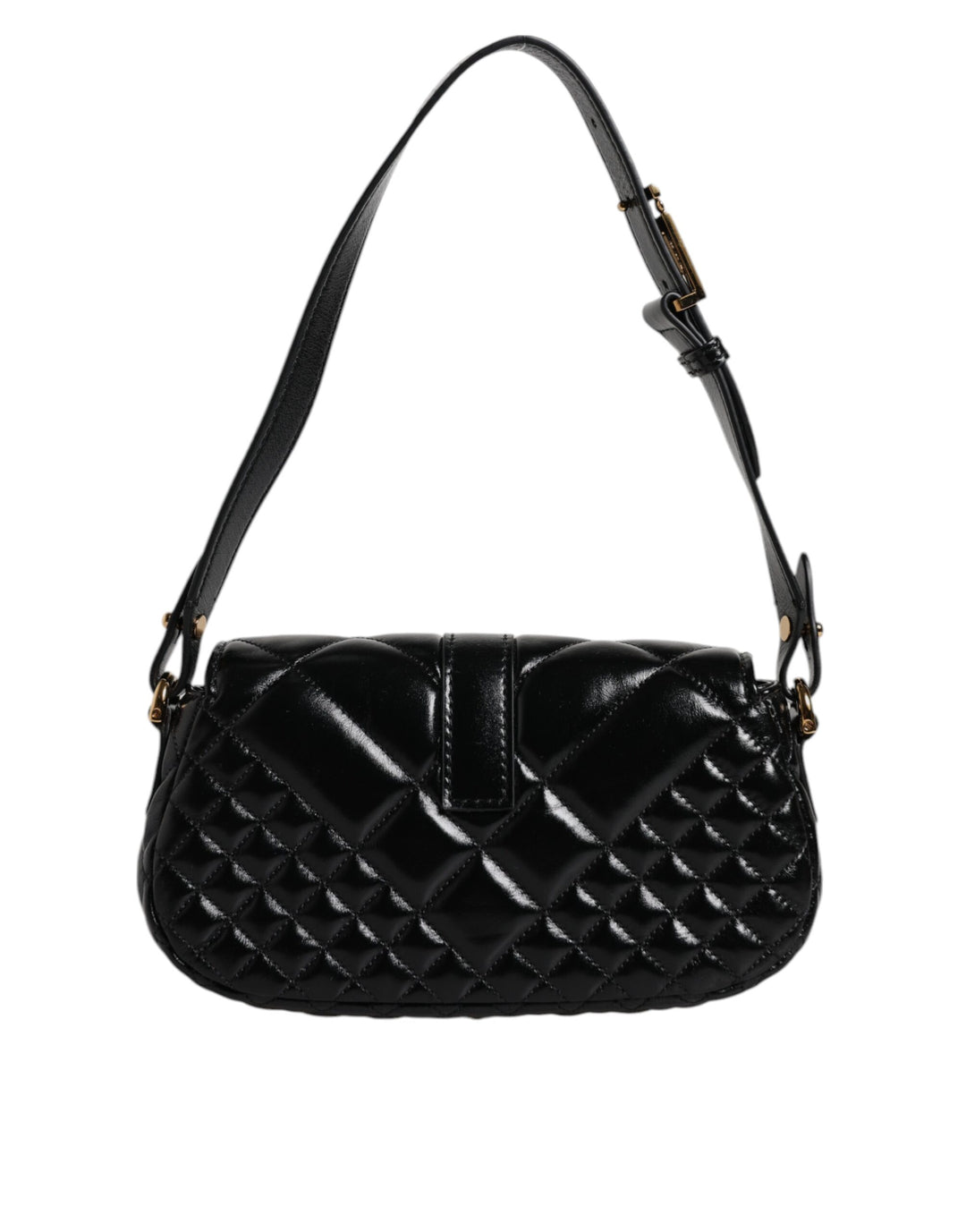 Black Calf Leather Quilted Shoulder Strap Bag Versace