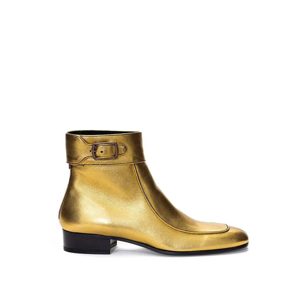 Gold Leather Ankle Boots Saint Laurent