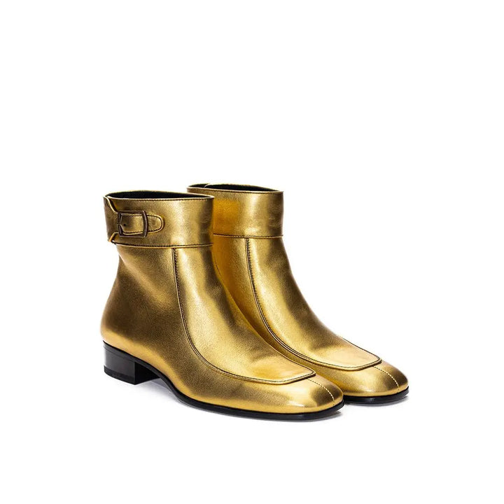 Gold Leather Ankle Boots Saint Laurent