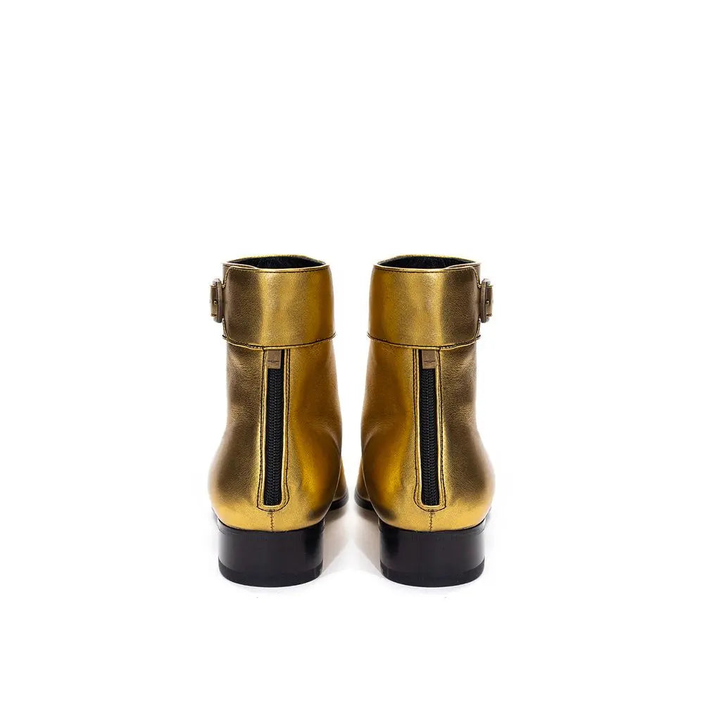 Gold Leather Ankle Boots Saint Laurent