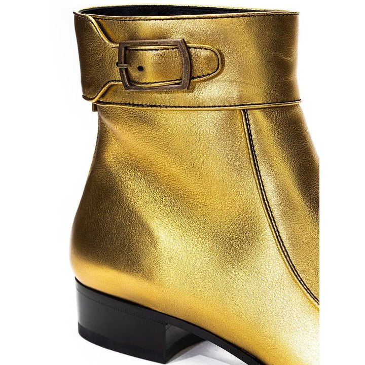 Gold Leather Ankle Boots Saint Laurent