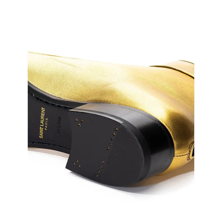 Gold Leather Ankle Boots Saint Laurent