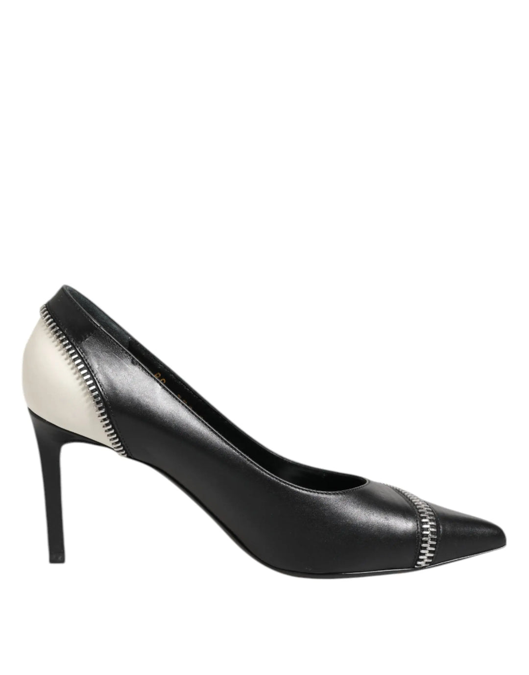 White Black Leather Pointed Toe Heels Shoes Saint Laurent