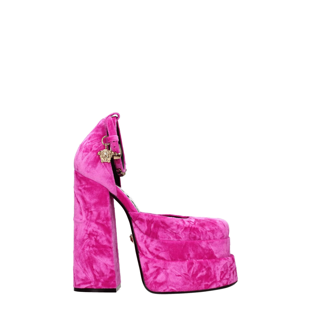 Pink Velvet Platform Sandals Versace