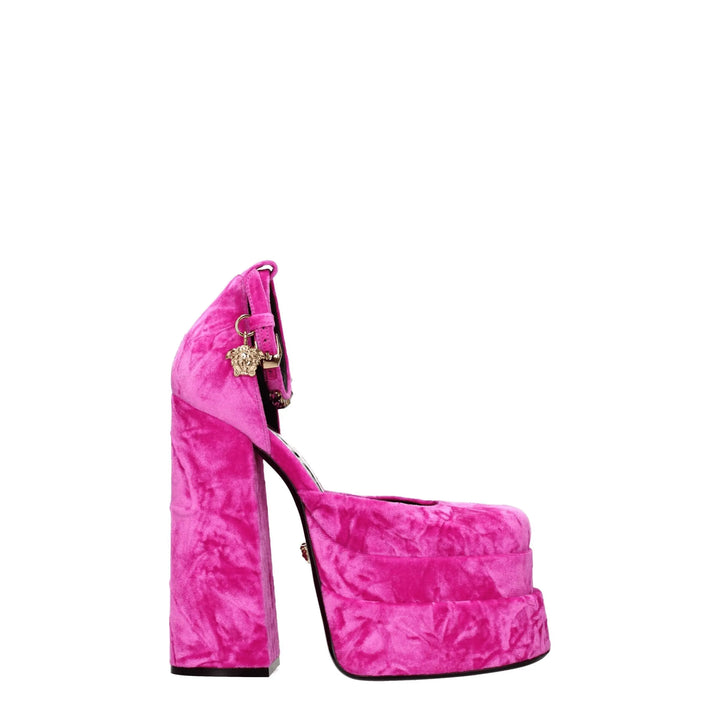 Pink Velvet Platform Sandals Versace