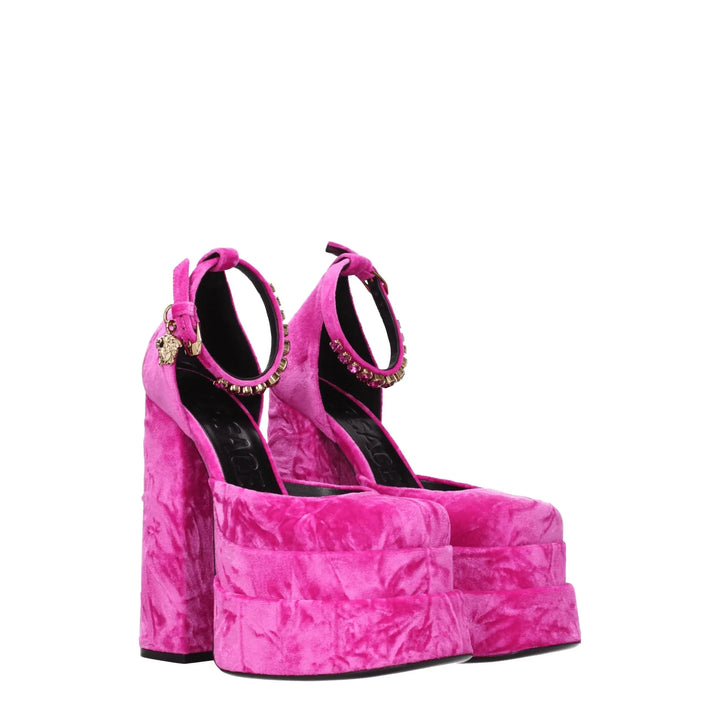 Pink Velvet Platform Sandals Versace