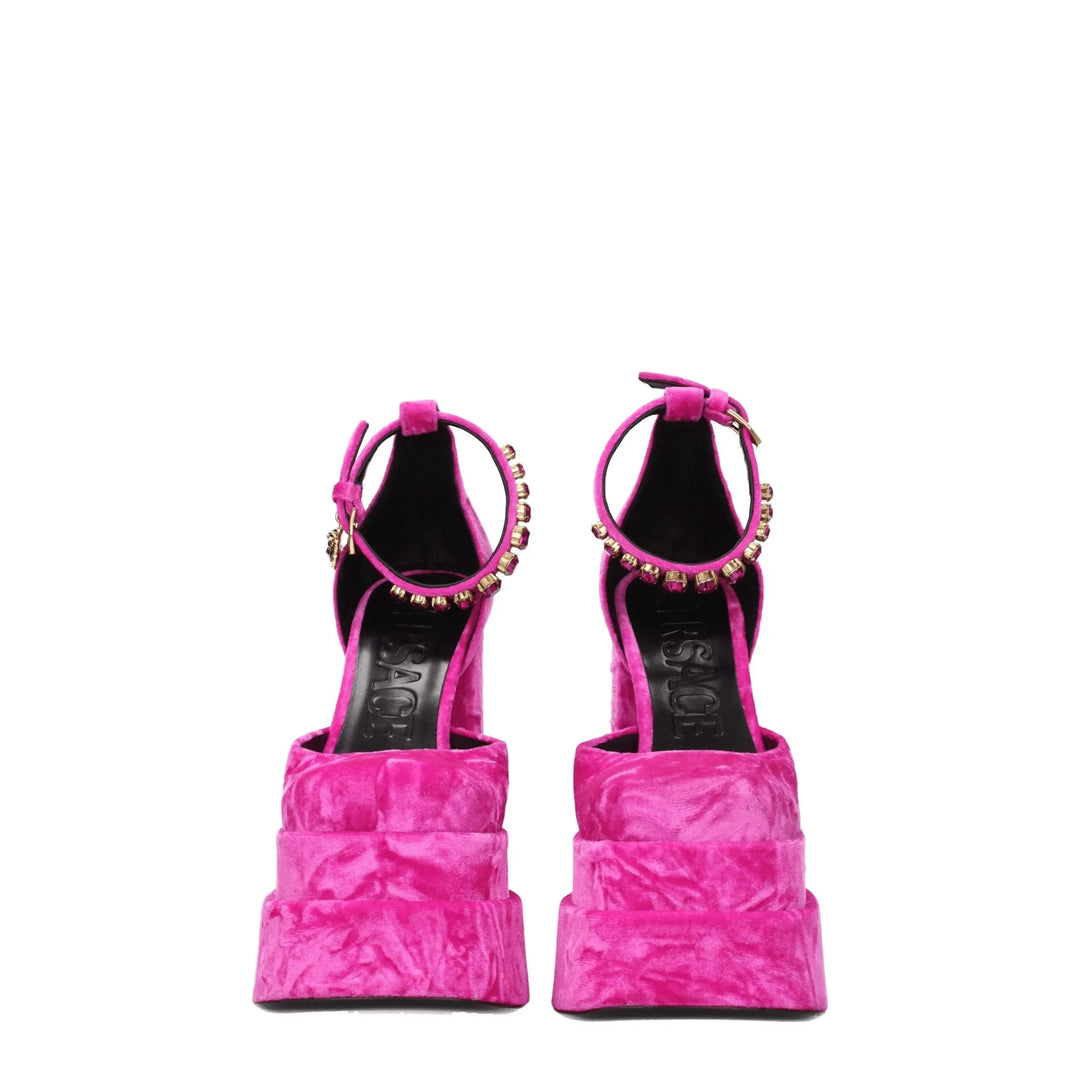 Pink Velvet Platform Sandals Versace