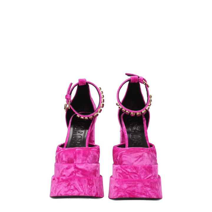 Pink Velvet Platform Sandals Versace