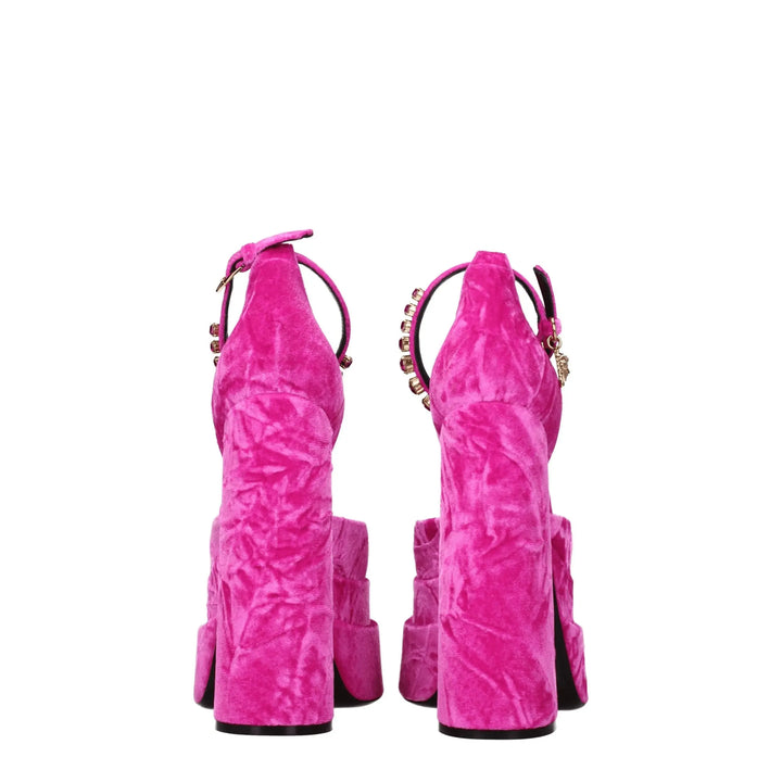 Pink Velvet Platform Sandals Versace