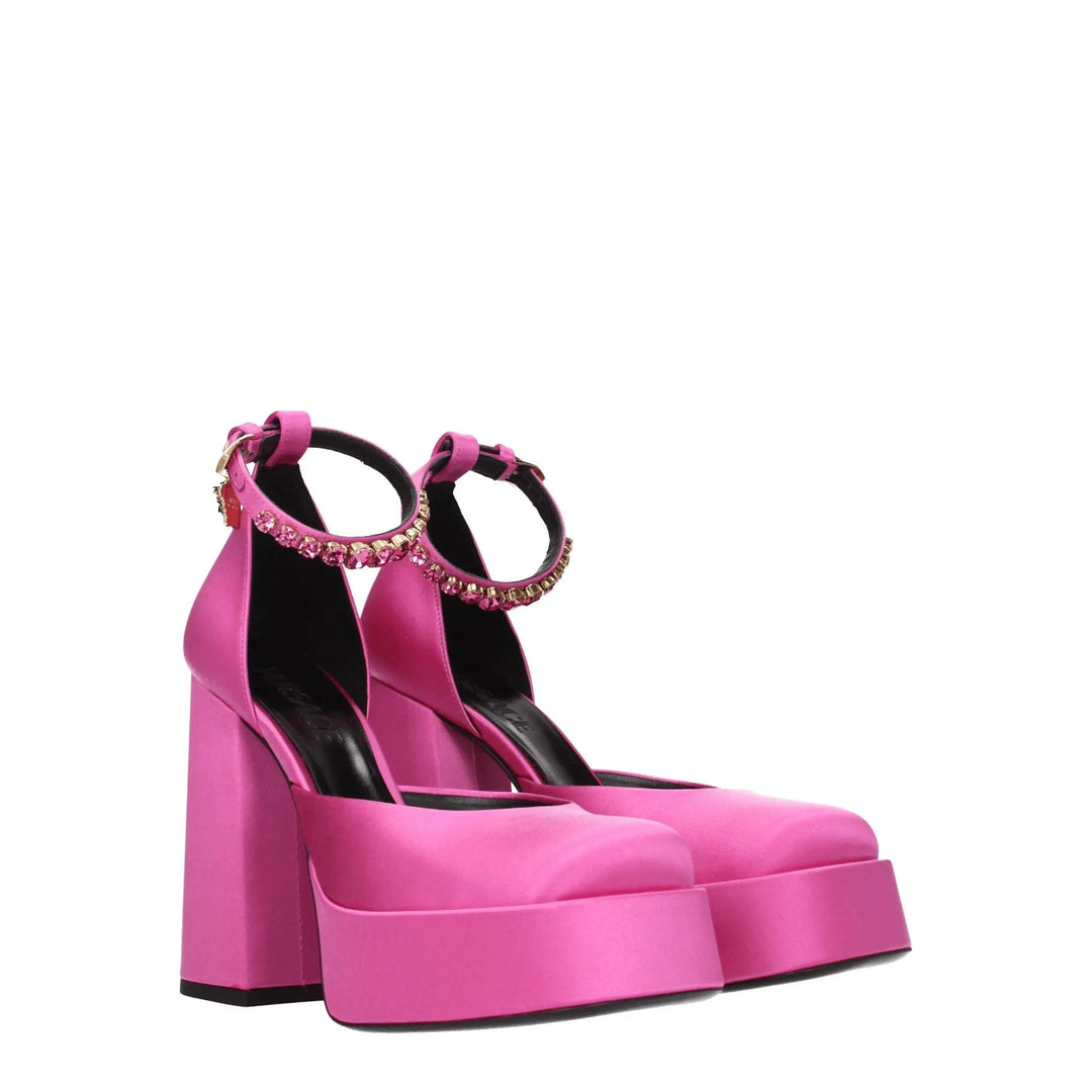 Pink Satin Platform Pumps Versace