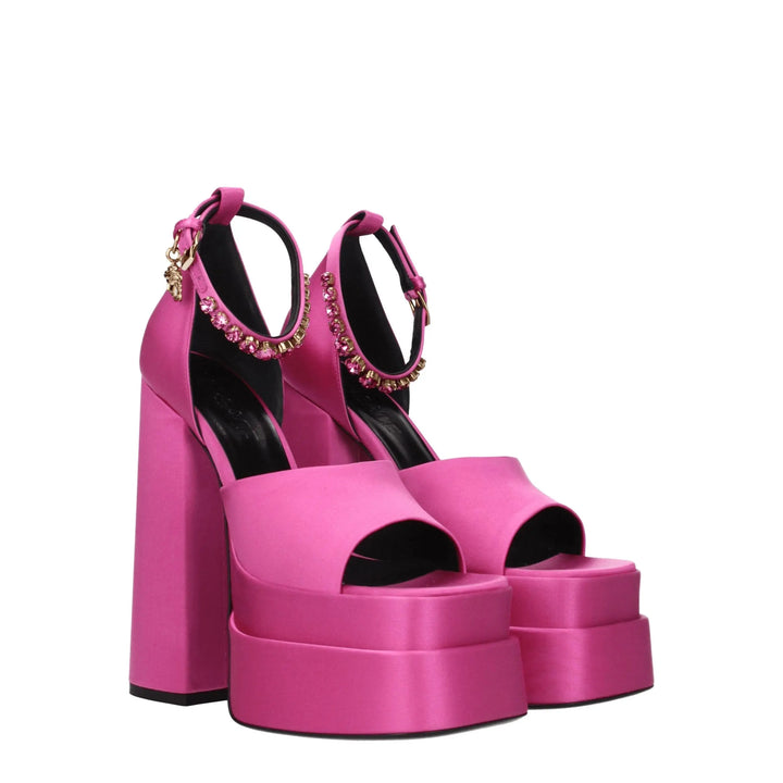 Pink Satin Platform Sandals Versace