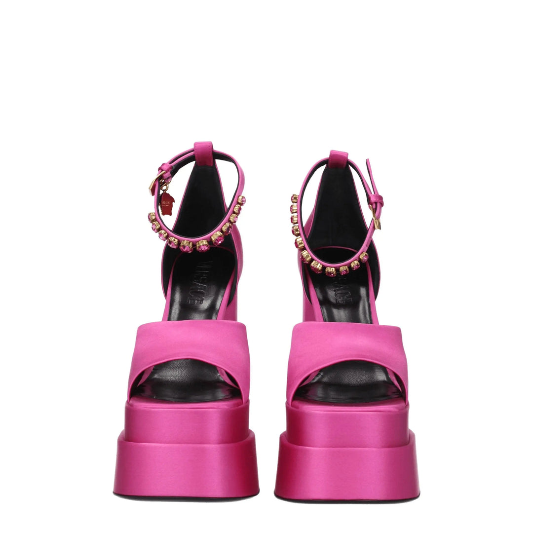 Pink Satin Platform Sandals Versace