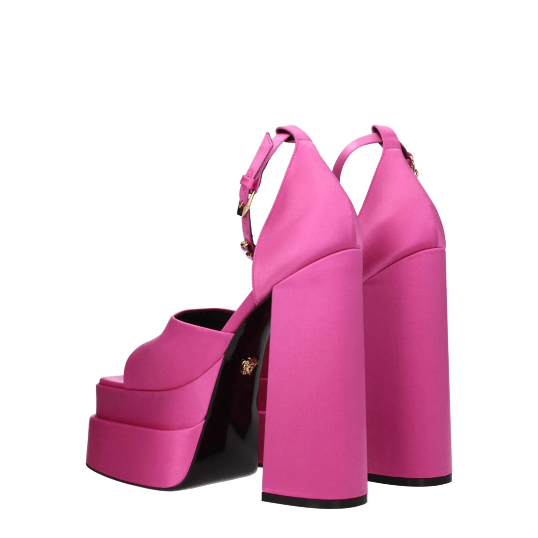 Pink Satin Platform Sandals Versace