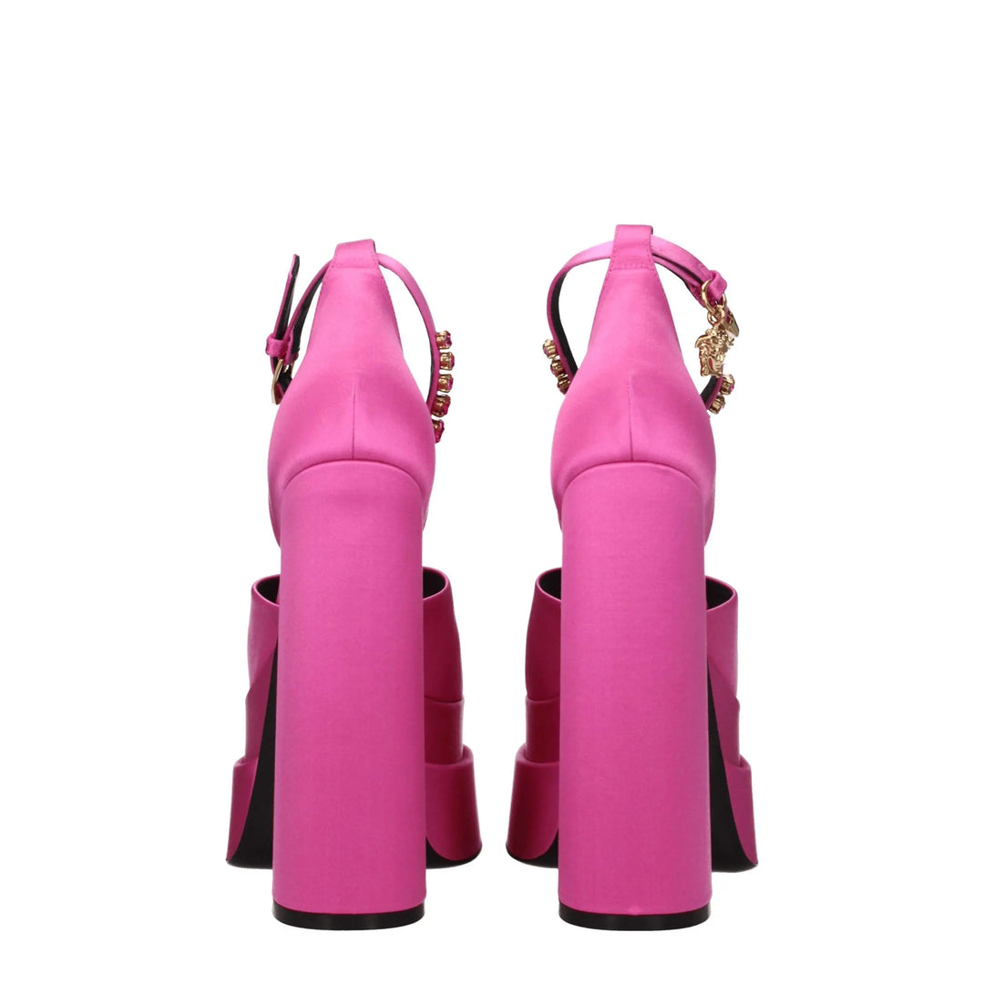Pink Satin Platform Sandals Versace