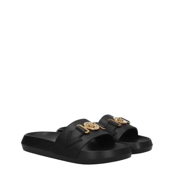 Black Leather Slippers Versace