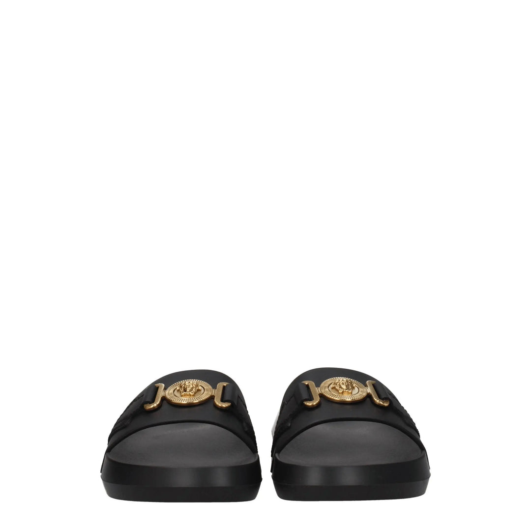 Black Leather Slippers Versace