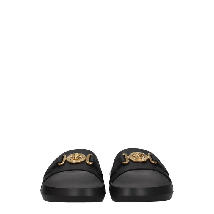 Black Leather Slippers Versace