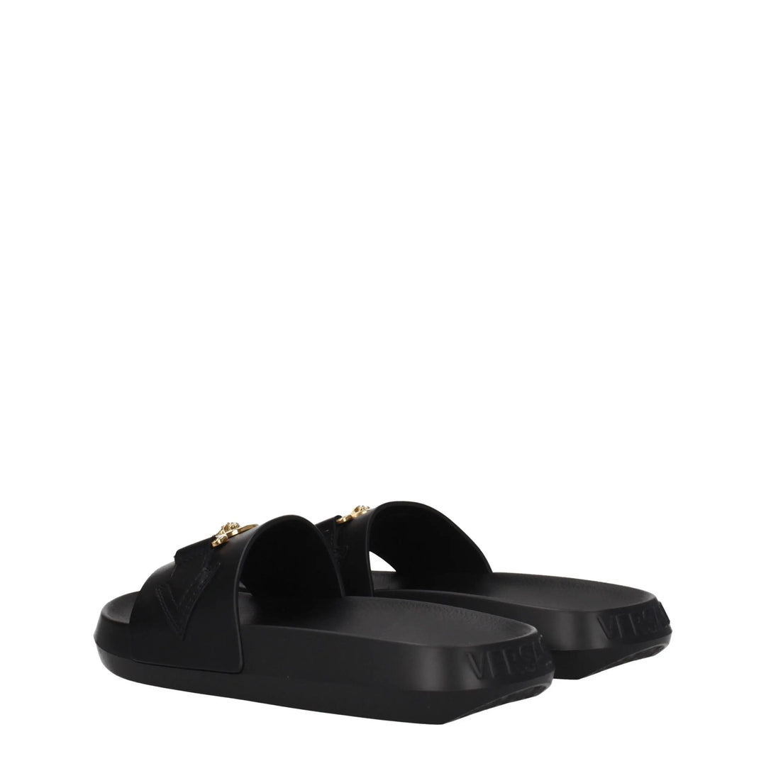 Black Leather Slippers Versace