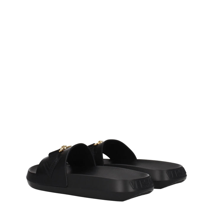 Black Leather Slippers Versace