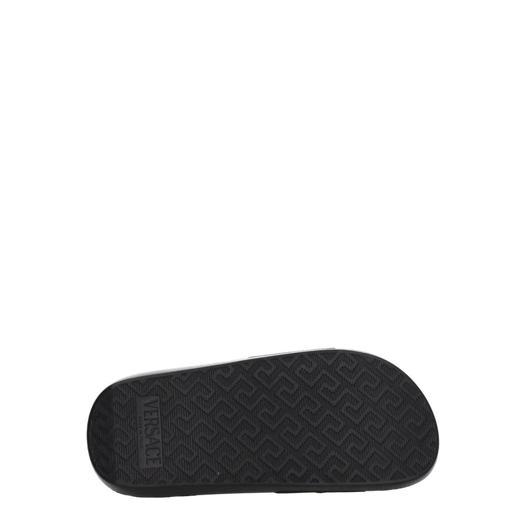 Black Leather Slippers Versace